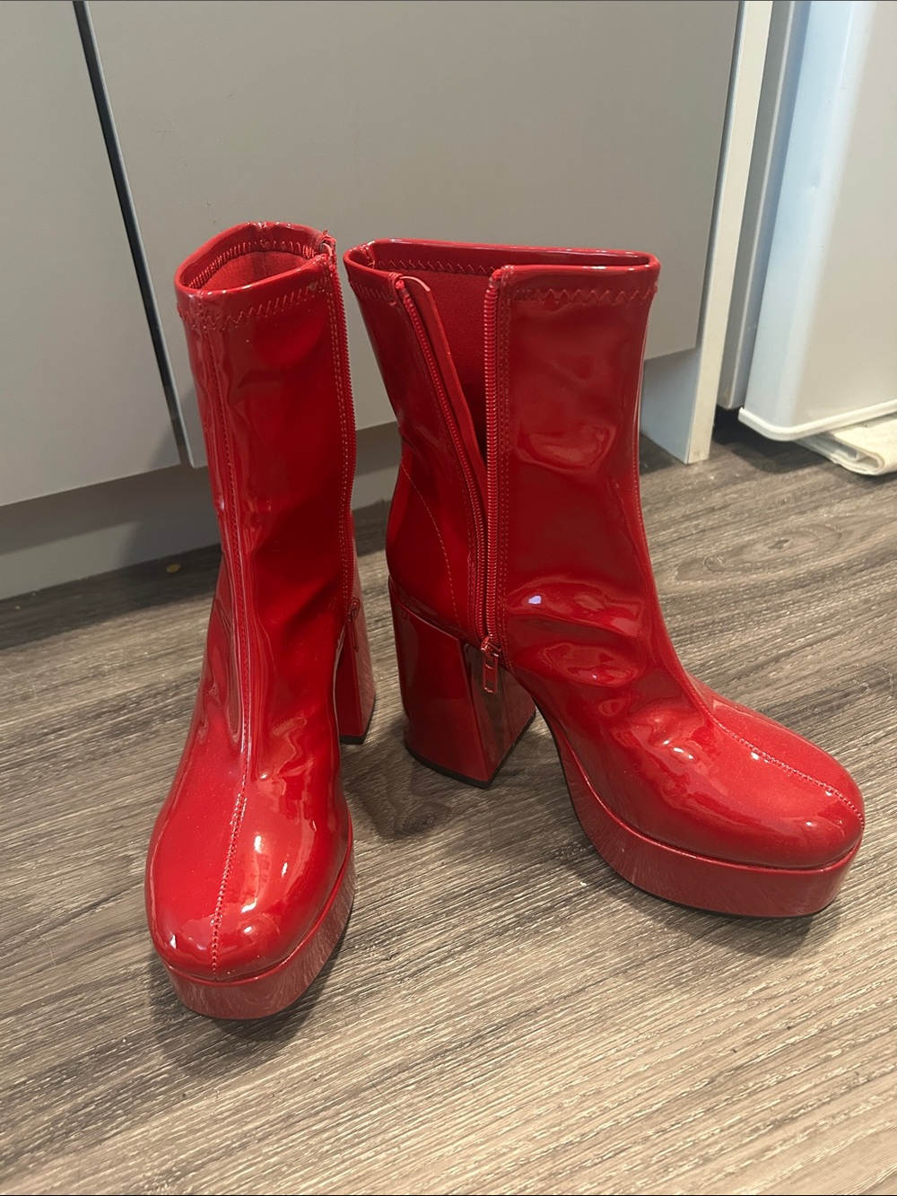 Red Patent Platform Ankle Boots